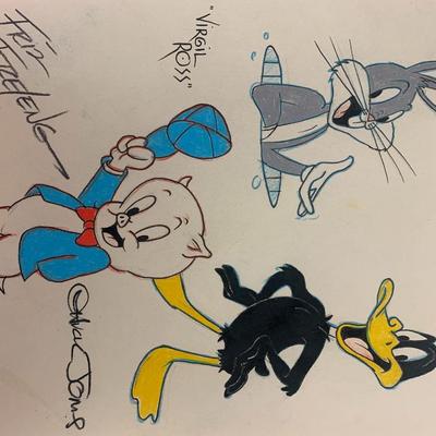Looney Tunes Sketch signed by Virgil Ross, Chuck Jones and Friz Freleng