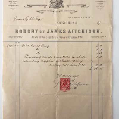 Jeweler James Aitchison signed invoice