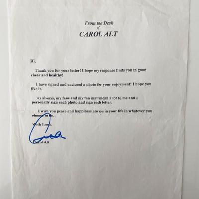 Carol Alt signed letter