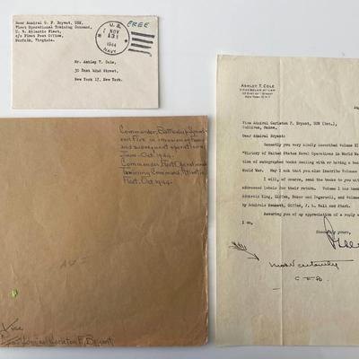 WWII Vice Admiral Carleton F. Bryant and  Ashley T. Cole Signed Letter with 1944 Cover