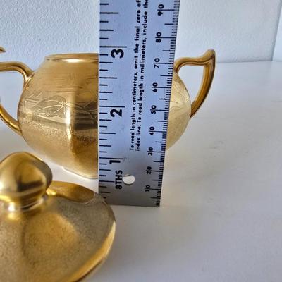 Vintage Etched Gold Creamer & Sugar Bowl Set