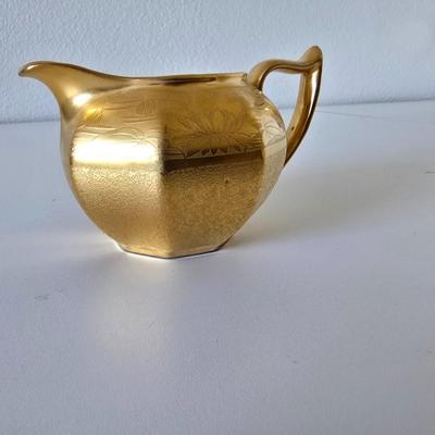 Vintage Etched Gold Creamer & Sugar Bowl Set