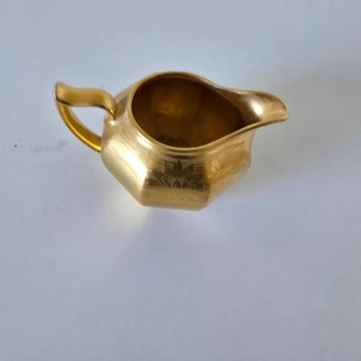 Vintage Etched Gold Creamer & Sugar Bowl Set