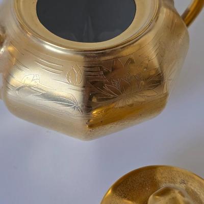 Vintage Etched Gold Creamer & Sugar Bowl Set