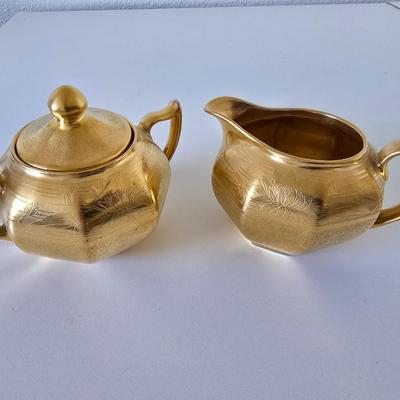Vintage Etched Gold Creamer & Sugar Bowl Set