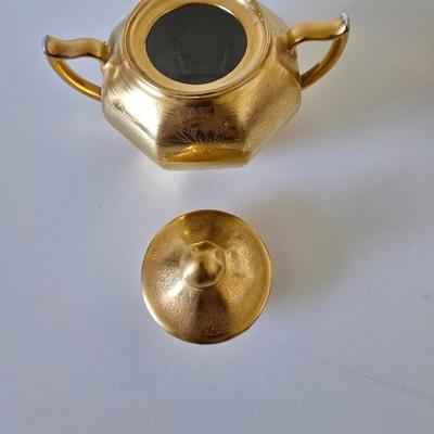 Vintage Etched Gold Creamer & Sugar Bowl Set