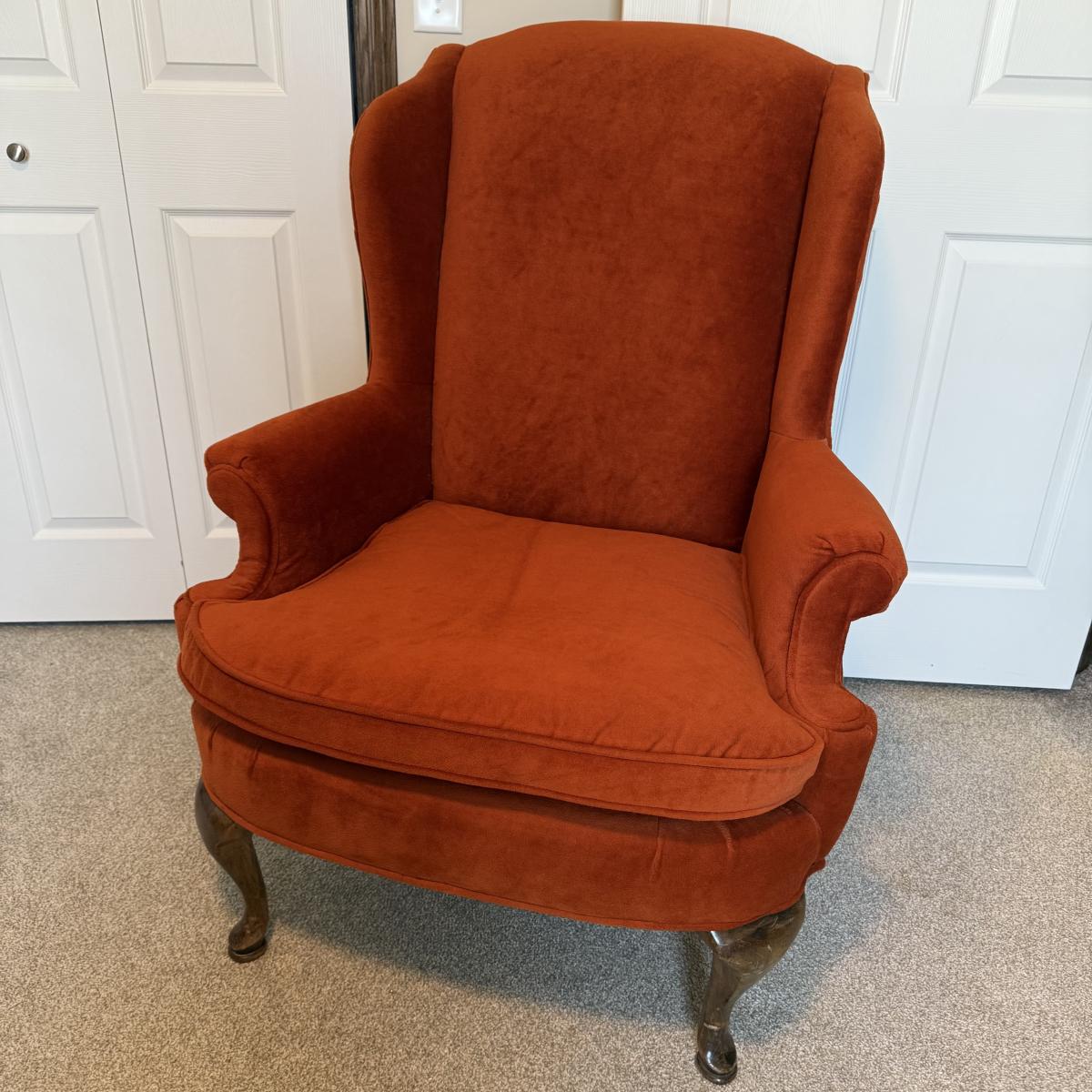 Broyhill Rust Orange Velvet Wingback Armchair - Main Image