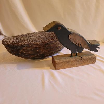 Wooden Bird Art and Mesh Basket (D-EL)