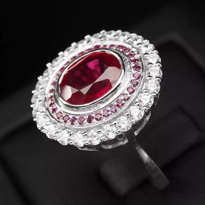 Stupendous Hot Red Ruby 3.10Ct 925 Sterling Silver White Gold Plated Bezel Ring