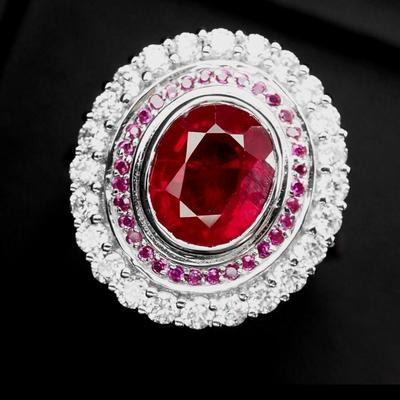 Stupendous Hot Red Ruby 3.10Ct 925 Sterling Silver White Gold Plated Bezel Ring