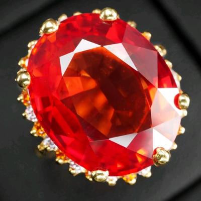 Gleaming Sunset Orange Sapphire 18.90Ct 925 Sterling Silver Halo Ring