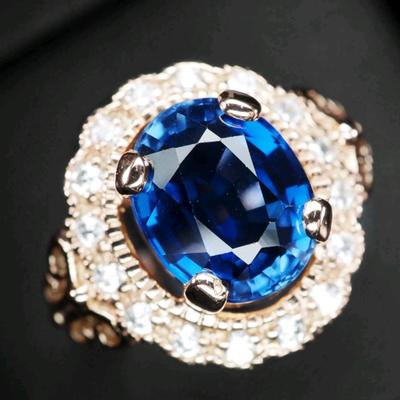 Invaluable Royal Blue Sapphire 4.04Ct 925 Sterling Silver Rose Gold Plated Ring