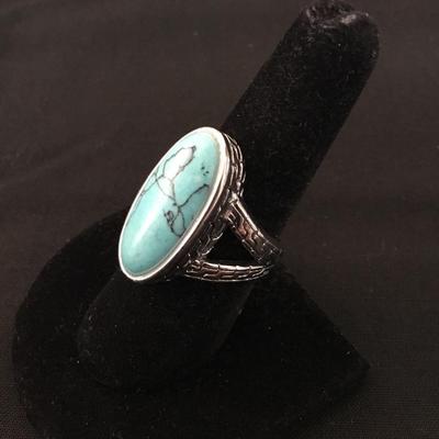 Vintage, silver, toned, faux, turquoise cocktail fashion ring