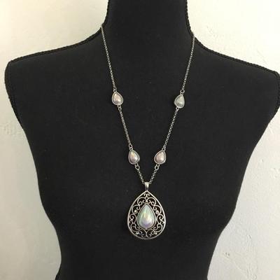 Cute, gunmetal gray & faux opal stone necklace
