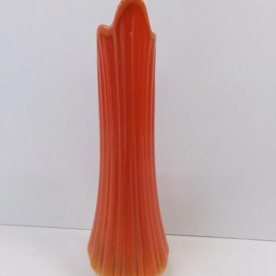 L. E. Smith Simplicity Bittersweet Ribbed Pattern Swung Tall Yellow & Orange Glass Vase Approx 18" Tall #18
