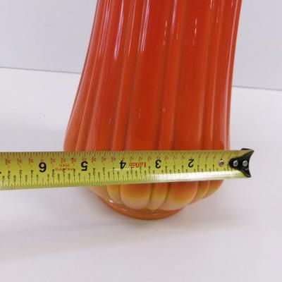 L. E. Smith Simplicity Bittersweet Ribbed Pattern Swung Tall Yellow & Orange Glass Vase Approx 18" Tall #18