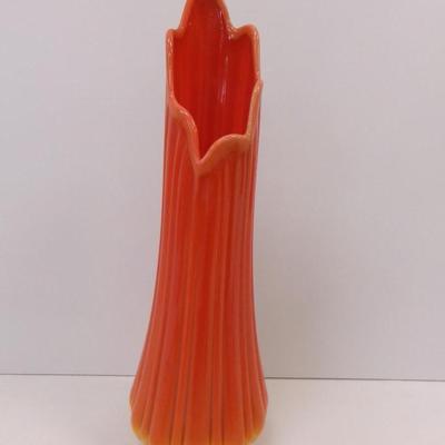 L. E. Smith Simplicity Bittersweet Ribbed Pattern Swung Tall Yellow & Orange Glass Vase Approx 18" Tall #18