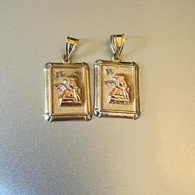Two 14k Gold Guardian Angel Pendants Charms