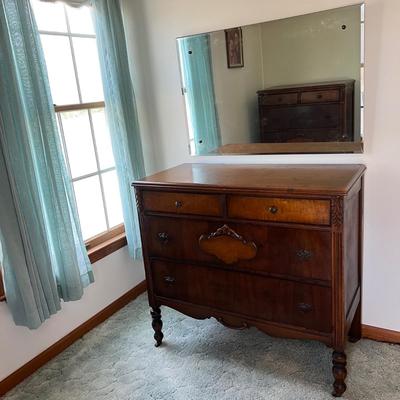 Ornate Antique Carved Wood Dresser Chest of Drawers w Wall Mirror