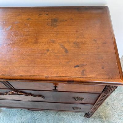 Ornate Antique Carved Wood Dresser Chest of Drawers w Wall Mirror