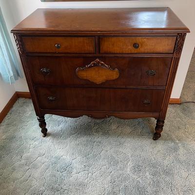 Ornate Antique Carved Wood Dresser Chest of Drawers w Wall Mirror