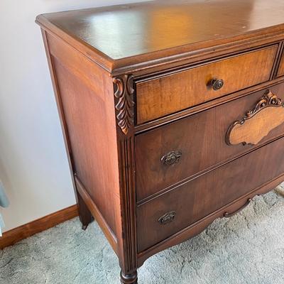 Ornate Antique Carved Wood Dresser Chest of Drawers w Wall Mirror