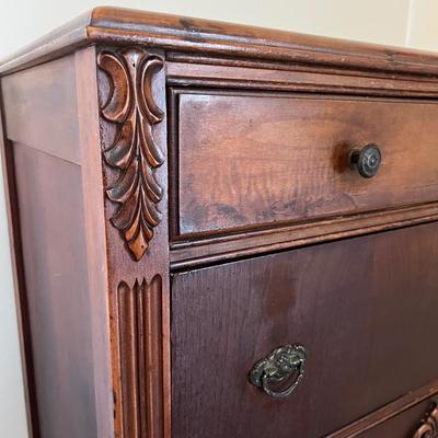 Ornate Antique Carved Wood Dresser Chest of Drawers