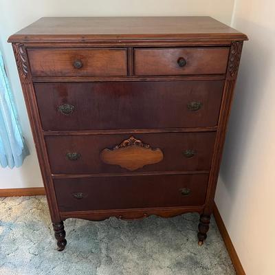 Ornate Antique Carved Wood Dresser Chest of Drawers