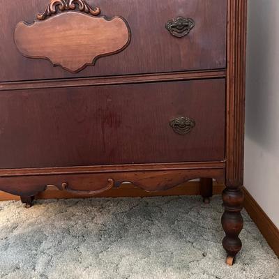 Ornate Antique Carved Wood Dresser Chest of Drawers