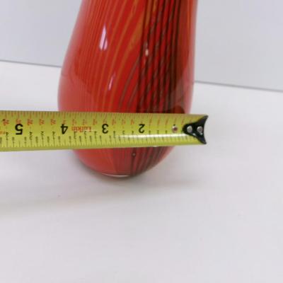 Pulled Feather Red & Black Swirl Glass Vase Approx 10" Tall #32