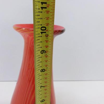 Pulled Feather Red & Black Swirl Glass Vase Approx 10" Tall #32