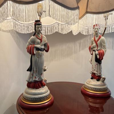 Vintage Pair of Porcelain Oriental Table Lamps