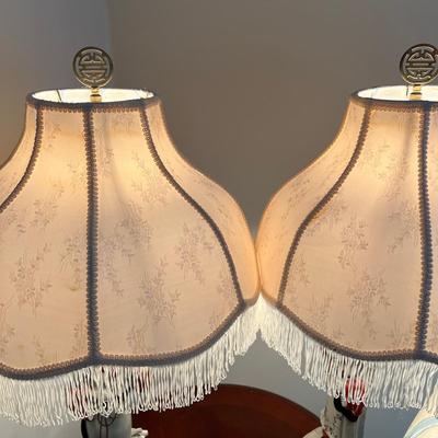 Vintage Pair of Porcelain Oriental Table Lamps