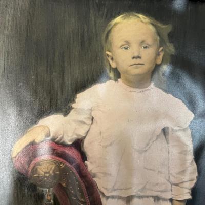 Large Ornate Solid Wood Frame w Antique Hand-Coloring Photo