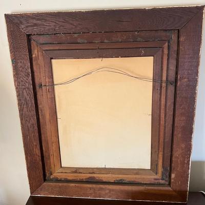 Large Ornate Solid Wood Frame w Antique Hand-Coloring Photo