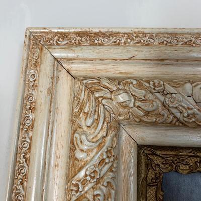 Large Ornate Solid Wood Frame w Antique Hand-Coloring Photo