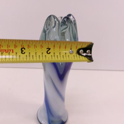 Murano Blown Art Glass Blue & Frosted Swirl Approx 8" Tall #34