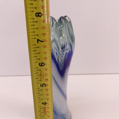 Murano Blown Art Glass Blue & Frosted Swirl Approx 8" Tall #34