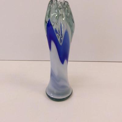 Murano Blown Art Glass Blue & Frosted Swirl Approx 8" Tall #34