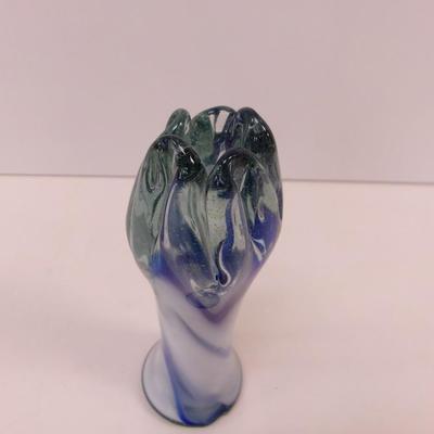 Murano Blown Art Glass Blue & Frosted Swirl Approx 8" Tall #34