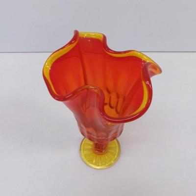 Fenton Glass Orange Amber Handkerchief Glass Vase Approx 7" Tall #35
