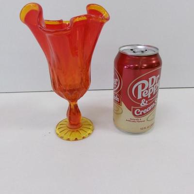 Fenton Glass Orange Amber Handkerchief Glass Vase Approx 7" Tall #35