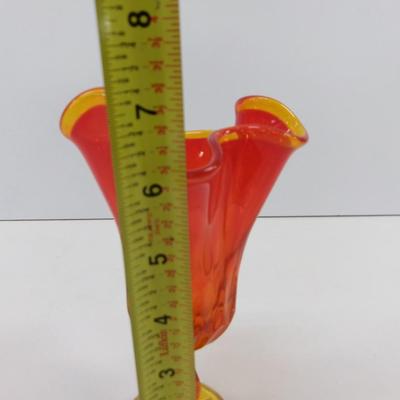 Fenton Glass Orange Amber Handkerchief Glass Vase Approx 7" Tall #35