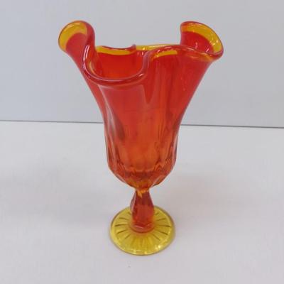 Fenton Glass Orange Amber Handkerchief Glass Vase Approx 7" Tall #35