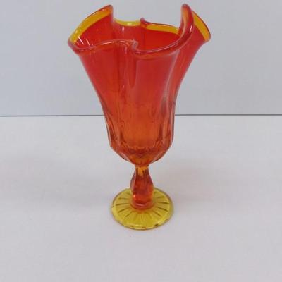 Fenton Glass Orange Amber Handkerchief Glass Vase Approx 7" Tall #35