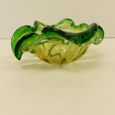 Murano Style Art Glass Bowl Green & Yellow #36