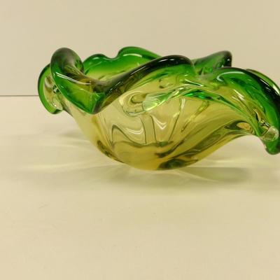 Murano Style Art Glass Bowl Green & Yellow #36