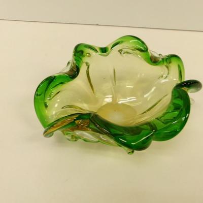 Murano Style Art Glass Bowl Green & Yellow #36
