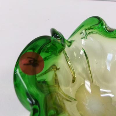 Murano Style Art Glass Bowl Green & Yellow #36