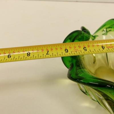 Murano Style Art Glass Bowl Green & Yellow #36